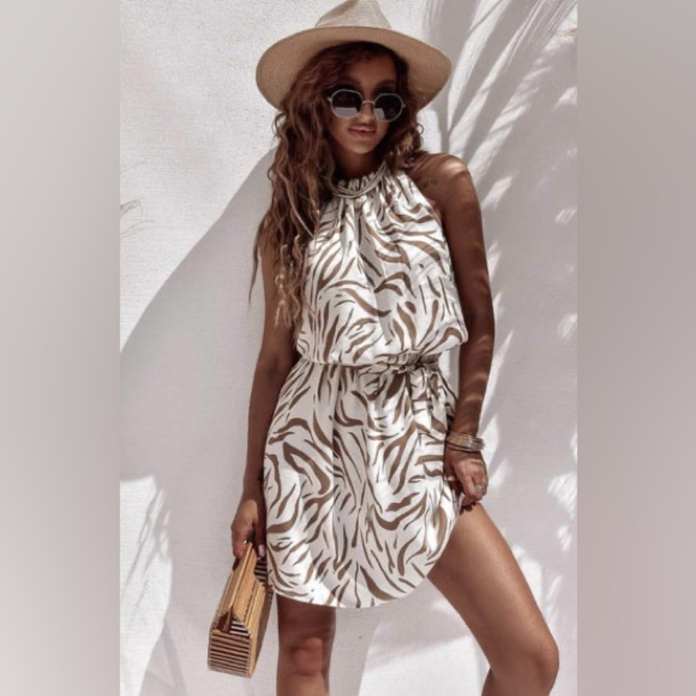 KADIE ZEBRA PRINT MINI DRESS-IVORY